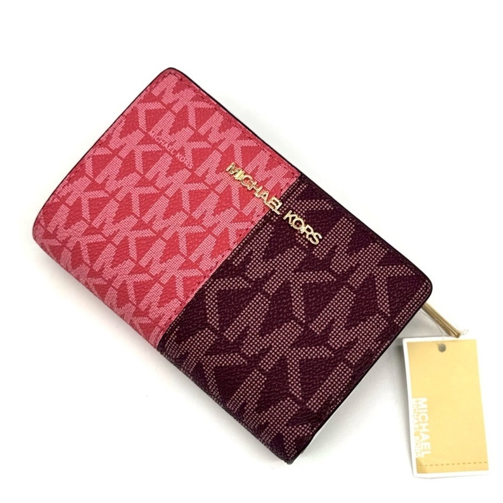 Michael Kors Medium Bifold Zip Chain Wallet Ox Blood Multi - Picture 4 of 8